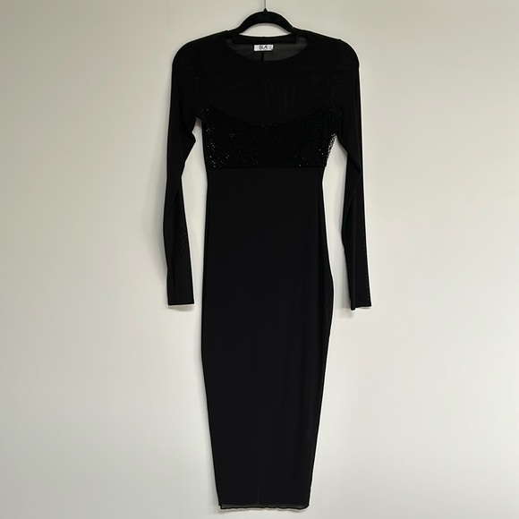 SLA The Label midi dress | black mesh with faux diamonds - Picture 5 of 17
